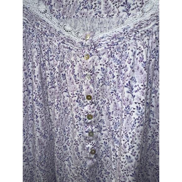 Eileen West Cotton Modal Lavender Print Nightgown Medium Floral Lace Tiered - Picture 5 of 9
